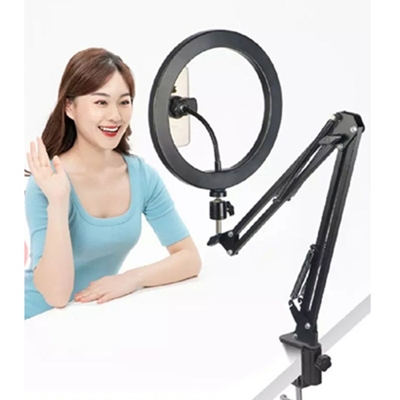 Picture of Overhead Video Stand with 10 inch Ring Light and Phone Mount for Drawing, Cooking Video, Facebook, YouTube Live Streaming-Black