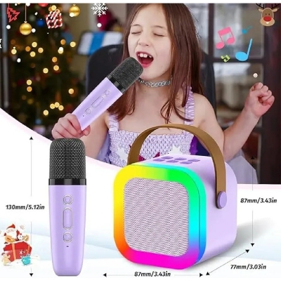 Picture of Wireless Bluetooth Speaker Karaoke Speaker Multifunction with 1or 2 Microphone RGB Portable Music Player Karaoke Machine for Child Home Gift Bluetooth Speaker-Single Microphone
