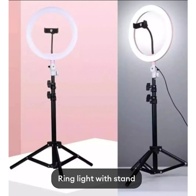 Picture of Ring Light 10 Inch LED with Adjustable Tripod Stand & Phone Holder – 3 Color Lighting Mode-Black