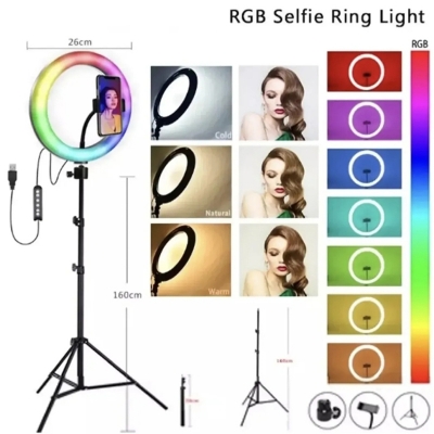 Picture of RGB LED 10 inches /12 inches Soft Ring Light with Tripod Stand for Photography Makeup YouTube Video Shooting Selfie