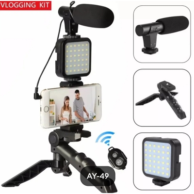 Picture of AY-49 Phone Vlog Tripod Vlogging Kit - Elevate Your Content Creation - Wireless Remote Control for Effortless Operation-Black