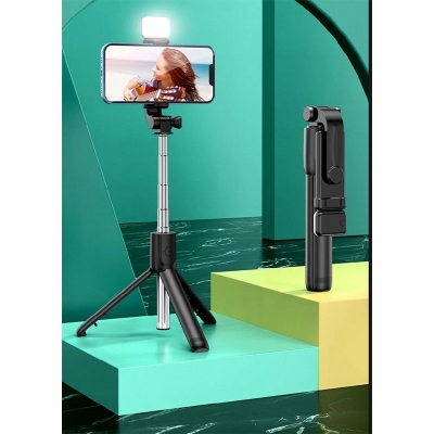Picture of R1s Light Mobile Phone Bluetooth Selfie Stick With Tripod Integrated Multi-Function Mini Photo Live Artifact Universal-Black