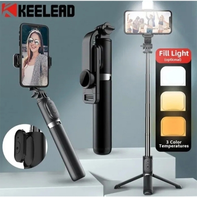Picture of Q07 Selfie Stick & Mini Tripod with Bluetooth Remote, Fill Light & 100cm Extendable Rod for Phones-Black