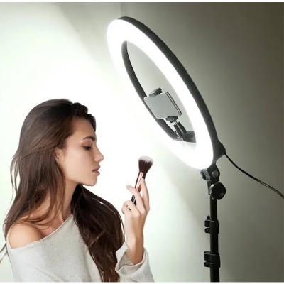 Picture of 12 Inch LED Ring Light with Adjustable Stand & Phone Holder for Live Streaming, Video Recording, Photography, and Makeup Tutorials-Black