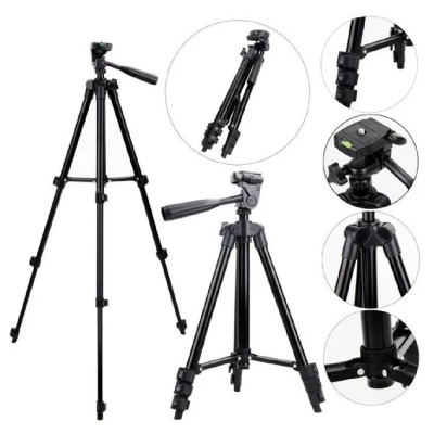 Picture of 380A TRIPED Smartphone, Camera and Mobile METAL ALOLY Lightweight Camera Mount Stand 4.6-Foot 3 Way Head-Black-Black