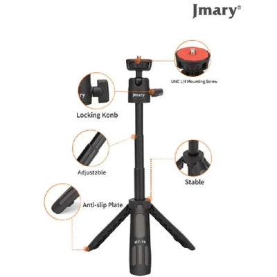 Picture of Jmary MT-19 Mini Tripod Stand with Universal Mobile Phone Holder and High quality aluminum alloy Ball-Head-Black