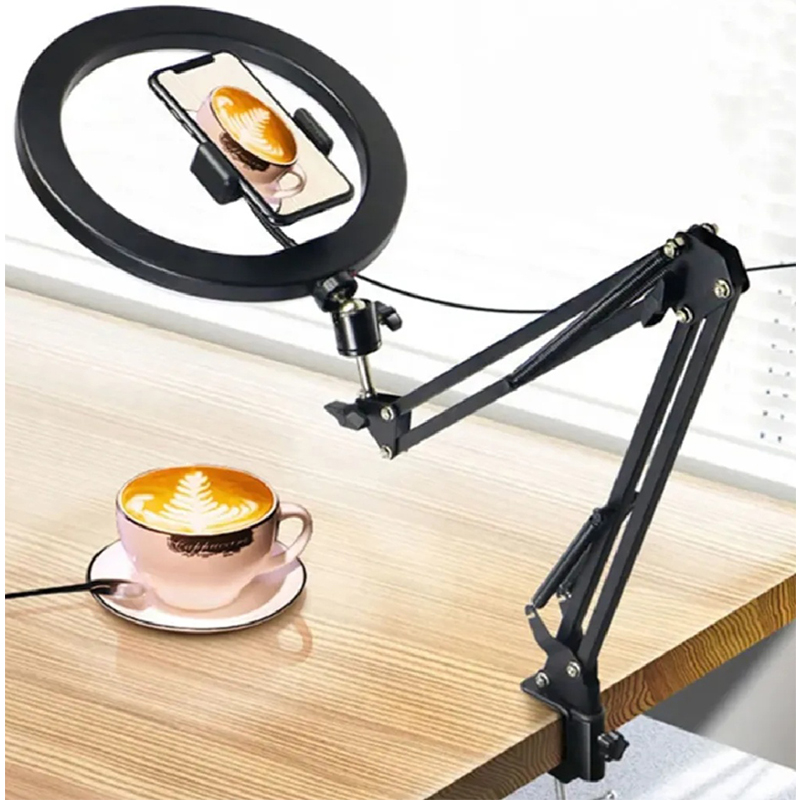 Picture of Overhead Video Stand with 10 inch Ring Light and Phone Mount for Drawing, Cooking Video, Facebook, YouTube Live Streaming-Black