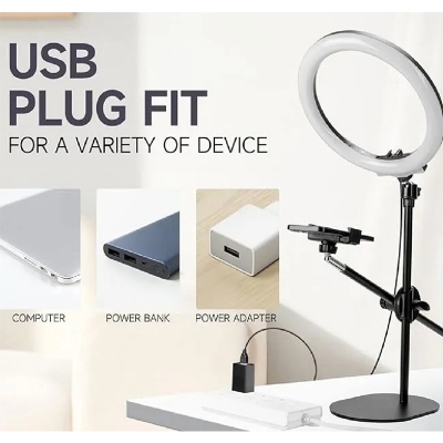 Picture of Phone Tripod Mount with 10 inch LED Ring Light Lamp, Overhead Shot Tabletop Stand with Mobile Phone Holder for Nail Art Food Shooting-Black
