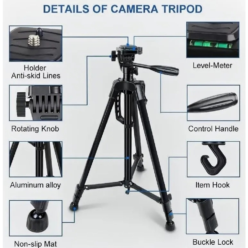 Picture of Portable Universal Tripod 3366 Multi Function Floor Standing Selfie Tripod for Smartphone Camera Adjustable Phone Video Stand-Black