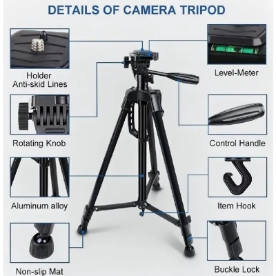 Picture of Portable Universal Tripod 3366 Multi Function Floor Standing Selfie Tripod for Smartphone Camera Adjustable Phone Video Stand-Black