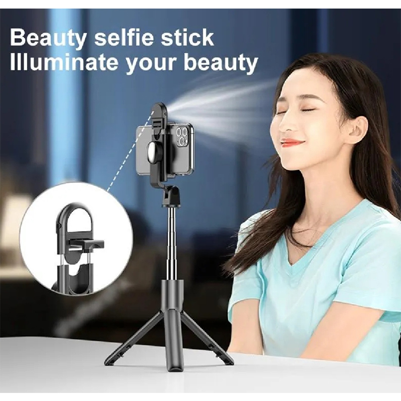 Picture of Q07 (100cm) Bluetooth Integrated Selfie Stick with Light and Bluetooth Remote Control-Black