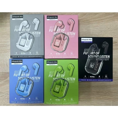 Picture of Ultrapods Max Wireless Earbuds 5.3 Transparent LED Power Display-Multicolor