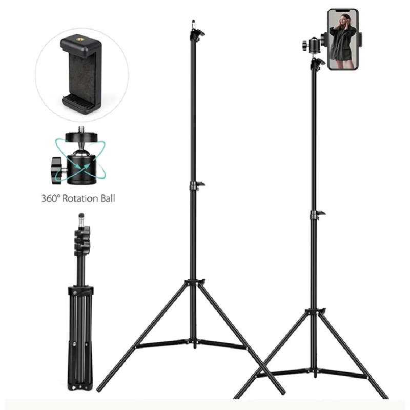 Picture of 6 Feet Tripod Stand with 360 Degree Horizontal and Vertical Rotation Ball Head and Mobile Holder Compatible With Smartphone 6 Feet Tripod Stand with 360 Degree Horizontal and Vertical Rotation Ball Head and Mobile Holder Compatible With Smartphone-Black