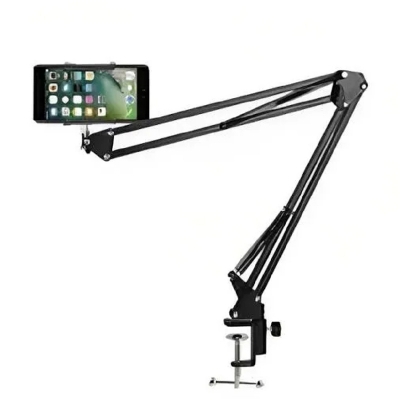 Picture of Overhead Video Stand Phone Holder Articulating Arm Phone Mount Table Top ChromLives Scissor Boom Arm Articulating Phone Stand Tablet Phone Holder for Streaming Phone Baking Crafting-Black
