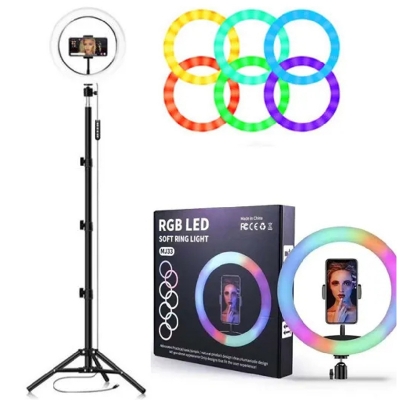 Picture of 12" RGB LED Soft Ring Light with 7Fit Stand With Universal USB Plug Interface for Photography Makeup YouTube Video Shooting-12inc  RGB SET