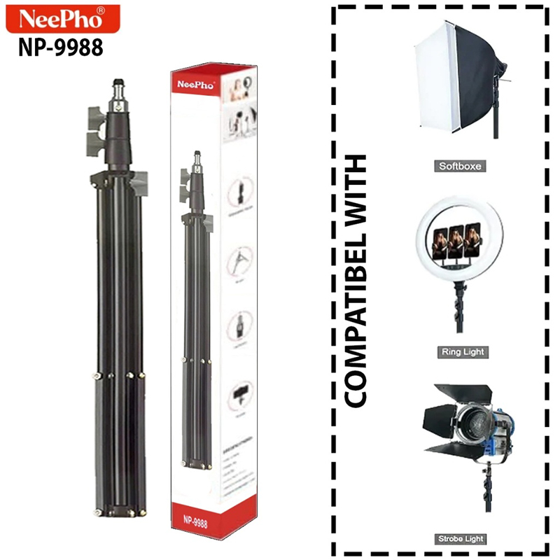 Picture of NeePho NP-9988 6ft Heavy Duty Light Stand Tripod for Ring Light, Softbox & Studio Light – Adjustable & Durable-Black
