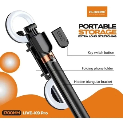 Picture of Plokama K9 Pro Double LED Selfie Stick Tripod-Black