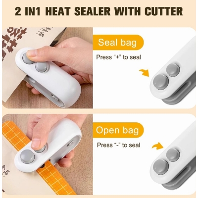 Picture of 2IN1 Mini Sealing Machine USB Rechargable Heat Sealer Storage Bag Plastic Package Food Sealer Clip Bag Handheld Food Heat Sealer