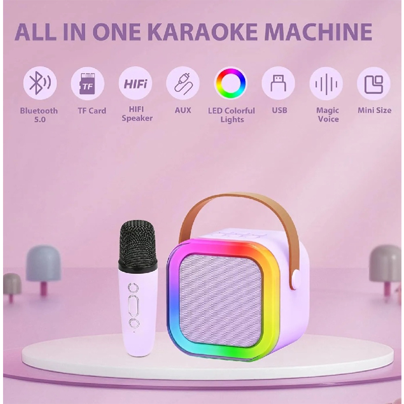 Picture of Wireless Bluetooth Speaker Karaoke Speaker Multifunction with 1or 2 Microphone RGB Portable Music Player Karaoke Machine for Child Home Gift Bluetooth Speaker-Single Microphone