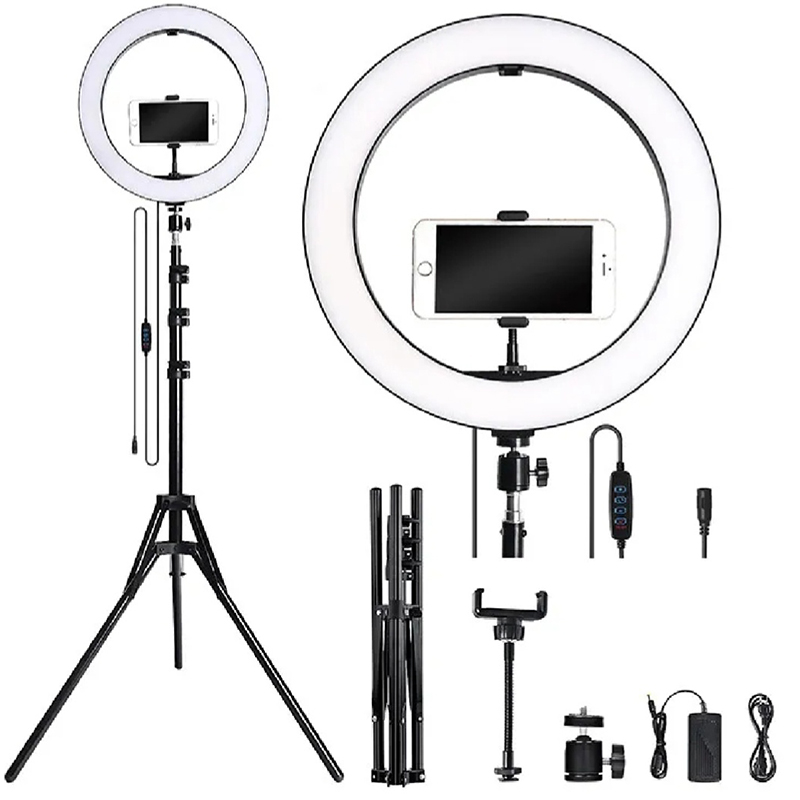Picture of 12 Inch LED Ring Light with Adjustable Stand & Phone Holder – 3 Color Mode-Black