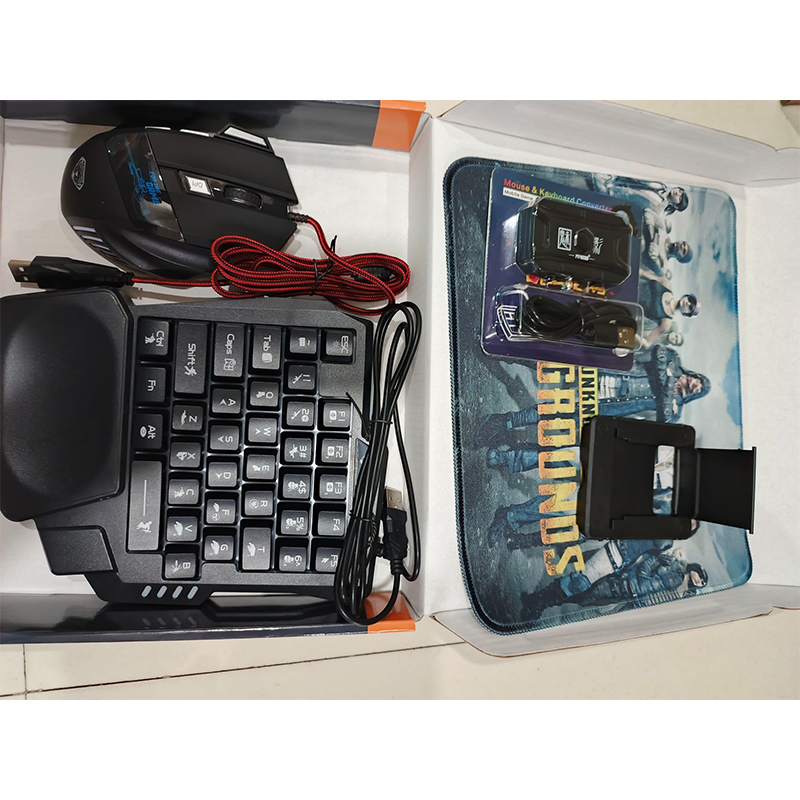 Picture of PUBG Gaming Combo Set – One Hand Keyboard + Gaming Mouse + Converter + Mobile Stand + Mouse Pad (5 in 1 Set)