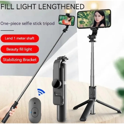 Picture of Q07 (100cm) Bluetooth Integrated Selfie Stick with Light and Bluetooth Remote Control-Black