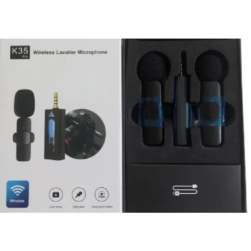 Picture of K35 Dual Wireless Microphone 3.5mm Supported for Camera, Sound card, Smartphone-Black