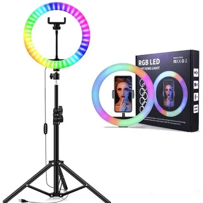 Picture of 12" RGB LED Soft Ring Light with 7Fit Stand With Universal USB Plug Interface for Photography Makeup YouTube Video Shooting-Black