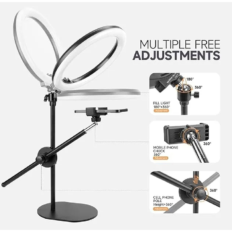 Picture of Phone Tripod Mount with 10 inch LED Ring Light Lamp, Overhead Shot Tabletop Stand with Mobile Phone Holder for Nail Art Food Shooting-Black