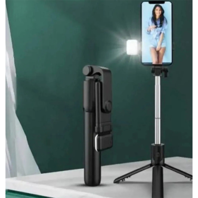 Picture of R1S Bluetooth Integrated Selfie Stick with Light and Bluetooth Remote Control-Black