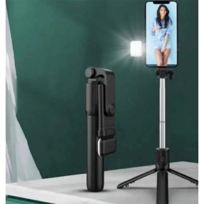 Picture of R1S Bluetooth Integrated Selfie Stick with Light and Bluetooth Remote Control-Black