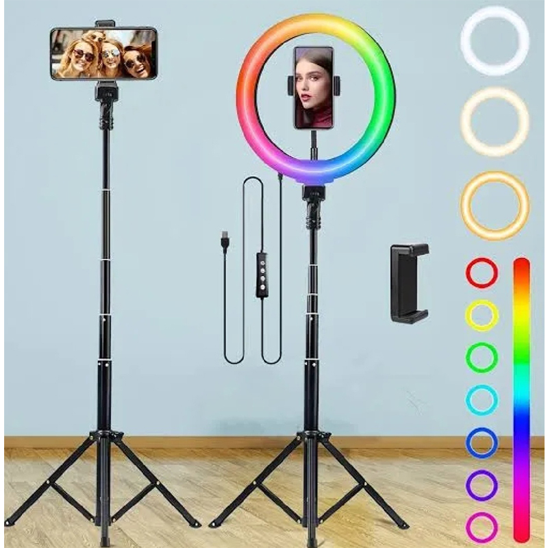 Picture of 10 inch RGB LED Soft Ring Light with Tripod Stand for Photography Makeup YouTube Video Shooting Selfie-RGB 10 inches Set