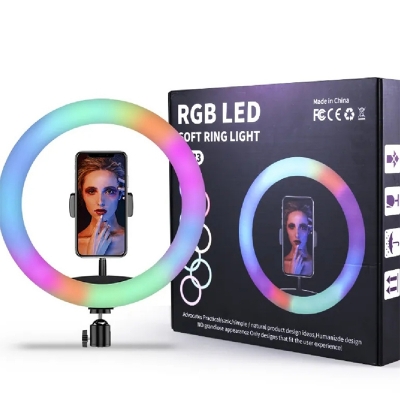Picture of 12" RGB LED Soft Ring Light with 7Fit Stand With Universal USB Plug Interface for Photography Makeup YouTube Video Shooting-12inc  RGB SET
