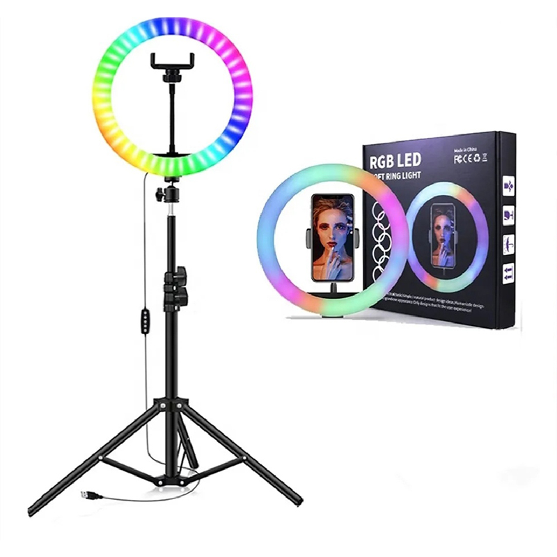 Picture of 10 inch RGB LED Soft Ring Light with Tripod Stand for Photography Makeup YouTube Video Shooting Selfie-RGB 10 SET