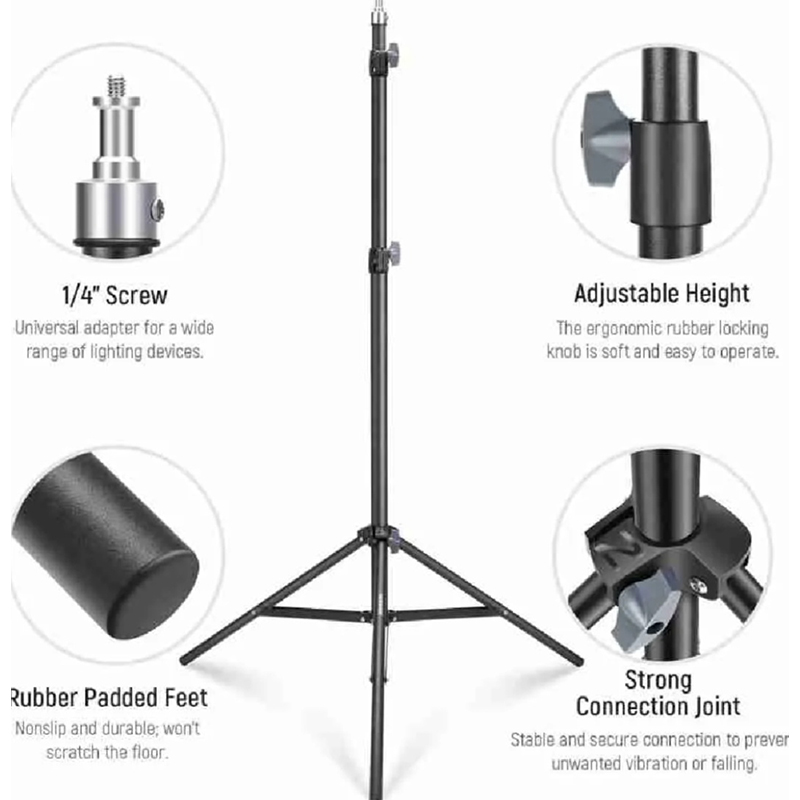Picture of NeePho NP-9988 6ft Heavy Duty Light Stand Tripod for Ring Light, Softbox & Studio Light – Adjustable & Durable-Black