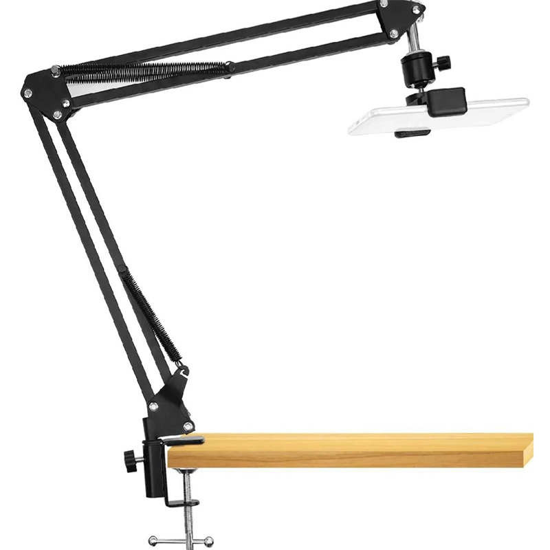 Picture of Overhead Video Stand Tripod Phone Holder Articulating Arm Phone Mount ChromLives Table Top Scissor Arm Stand Tablet Arm Holder for Phone,Live Streaming,Baking,Crafting,Videos and More Tripod-Black