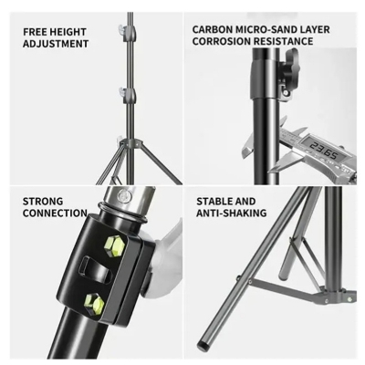 Picture of PLOKAMA PK-8899 Tripod Stand 6.8ft Adjustable Light Stand for Ring Light Mobile Camera Heavy Duty Foldable Stand-Black