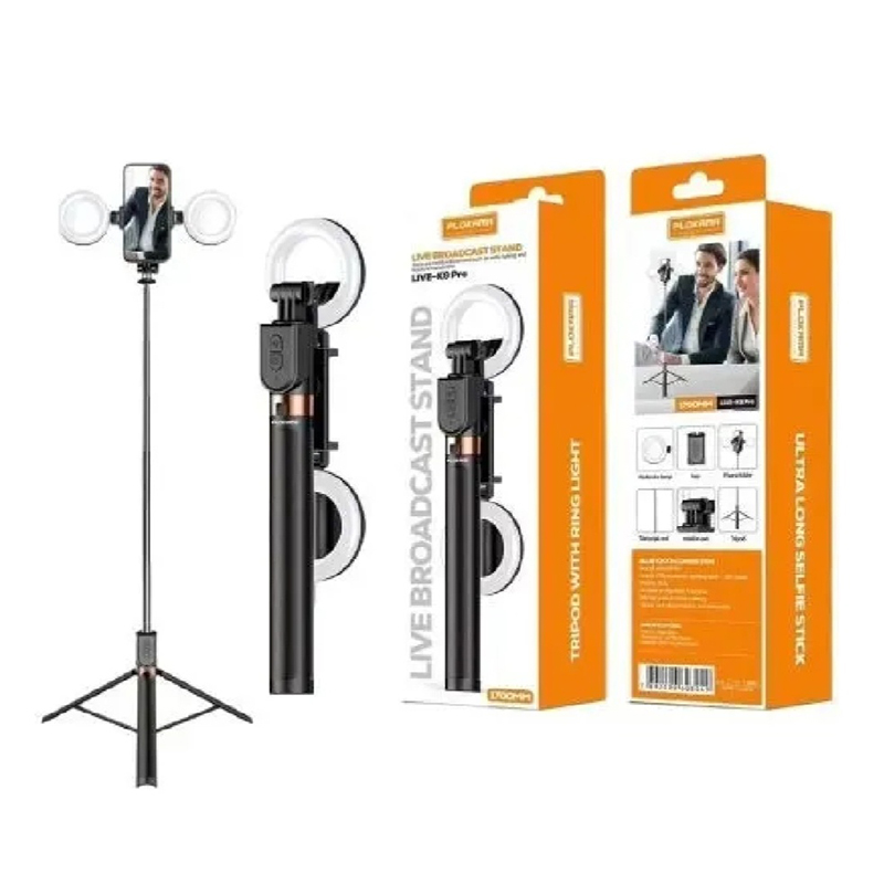 Picture of Plokama K9 Pro Double LED Selfie Stick Tripod-Black