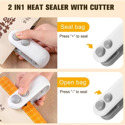 Picture of 2IN1 Mini Sealing Machine USB Rechargable Heat Sealer Storage Bag Plastic Package Food Sealer Clip Bag Handheld Food Heat Sealer