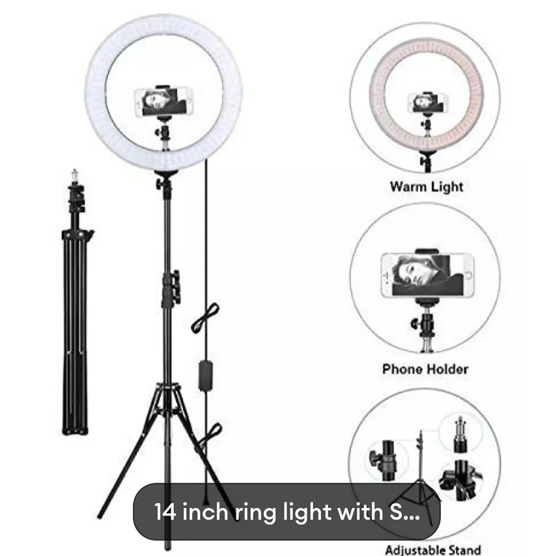 Picture of 14 Inch LED Ring Light with Adjustable Stand & Phone Holder – 3 Color Mode-Black