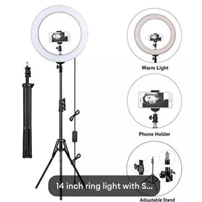 Picture of 14 Inch LED Ring Light with Adjustable Stand & Phone Holder – 3 Color Mode-Black