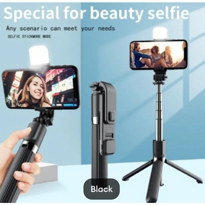 Picture of Q07 (100cm) Bluetooth Integrated Selfie Stick with Light and Bluetooth Remote Control-Black