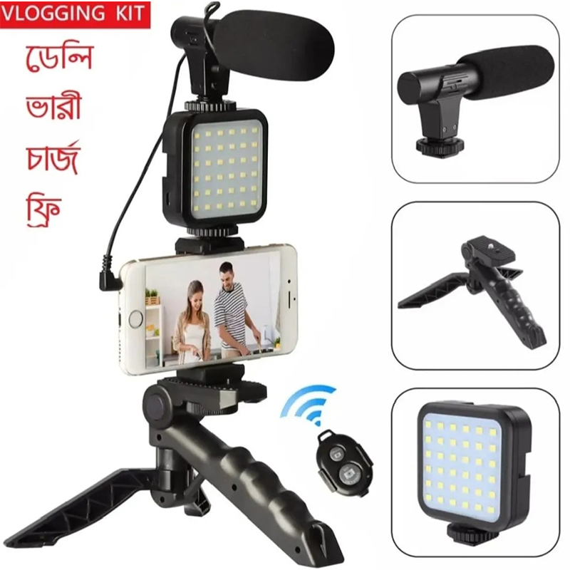 Picture of AY-49 Phone Vlog Tripod Vlogging Kit - Elevate Your Content Creation - Wireless Remote Control for Effortless Operation-Black
