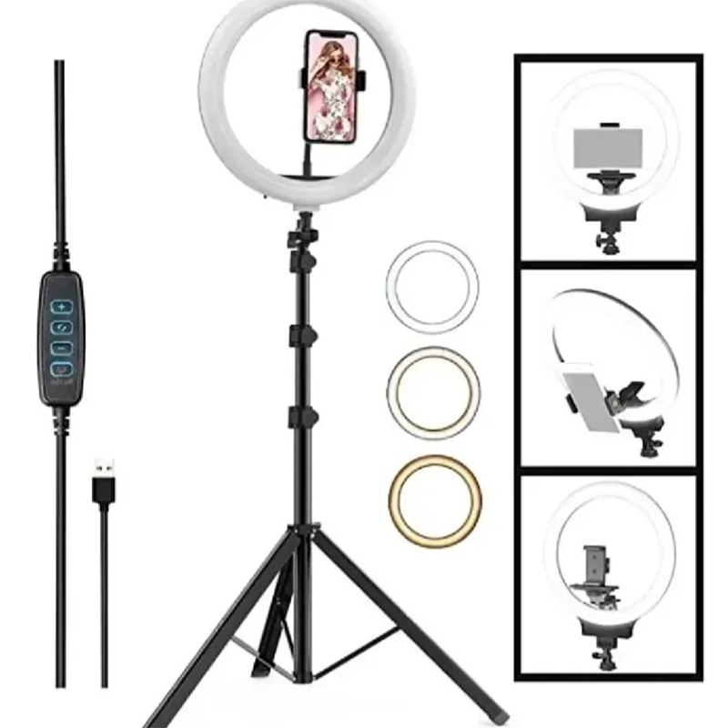 Picture of 12 Inch LED Ring Light with Adjustable Stand & Phone Holder for Live Streaming, Video Recording, Photography, and Makeup Tutorials-Black