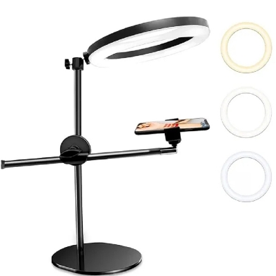 Picture of Phone Tripod Mount with 10 inch LED Ring Light Lamp, Overhead Shot Tabletop Stand with Mobile Phone Holder for Nail Art Food Shooting-Black