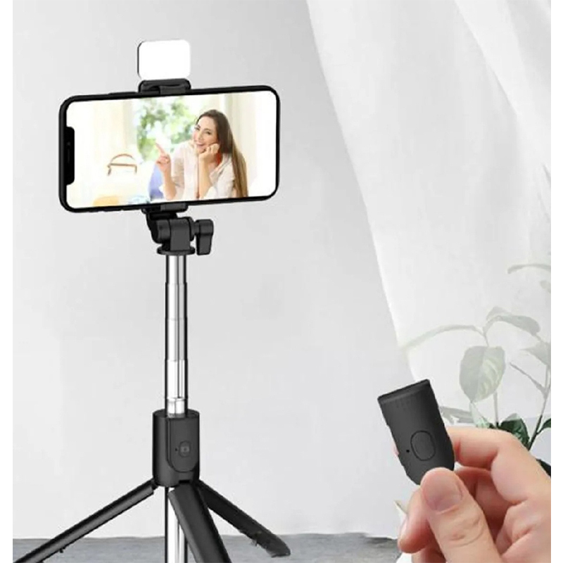Picture of R1S Bluetooth Integrated Selfie Stick with Light and Bluetooth Remote Control-Black