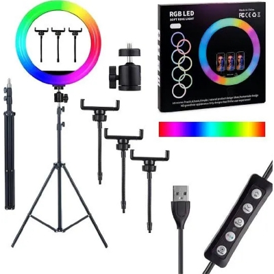 Picture of 10 inch RGB LED Soft Ring Light with Tripod Stand for Photography Makeup YouTube Video Shooting Selfie-RGB 10 inches Set