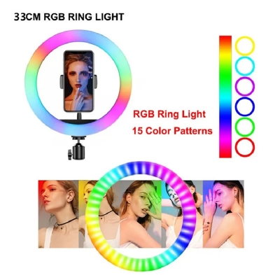 Picture of 12" RGB LED Soft Ring Light with 7Fit Stand With Universal USB Plug Interface for Photography Makeup YouTube Video Shooting-12inc  RGB SET