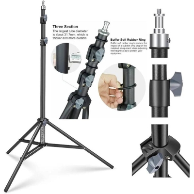 Picture of PLOKAMA PK-8899 Tripod Stand 6.8ft Adjustable Light Stand for Ring Light Mobile Camera Heavy Duty Foldable Stand-Black