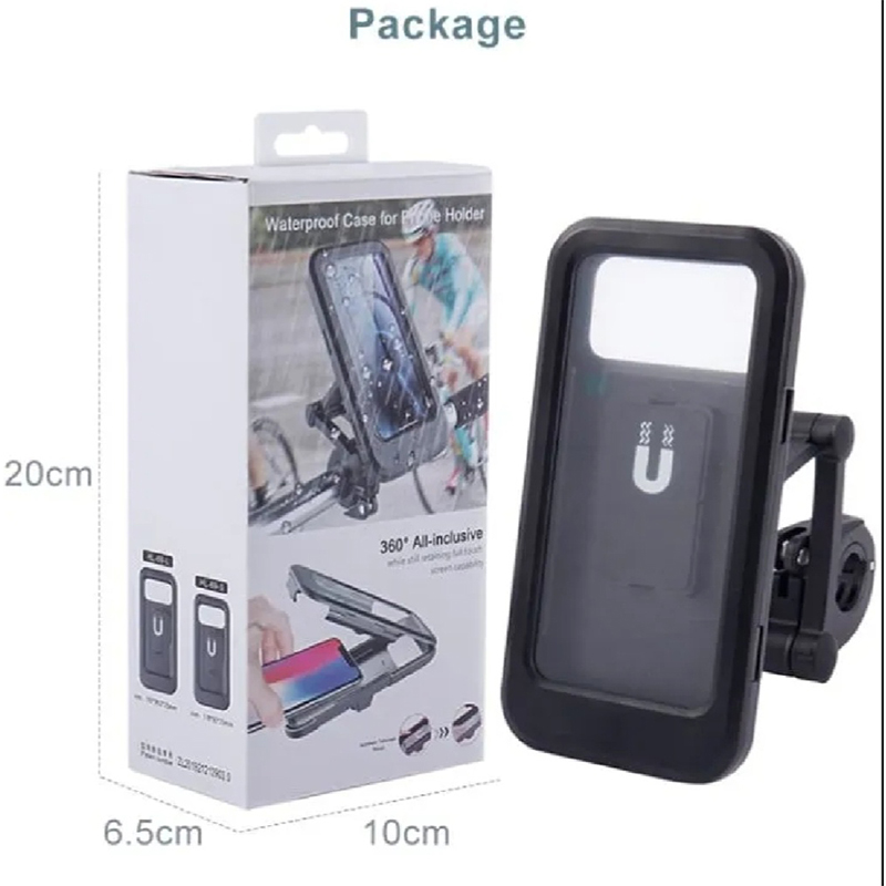 Picture of Waterproof Motorcycle Bicycle Phone Holder,360° Swivel Height Adjustable with Touch Screen Handlebar Phone Clip-Black